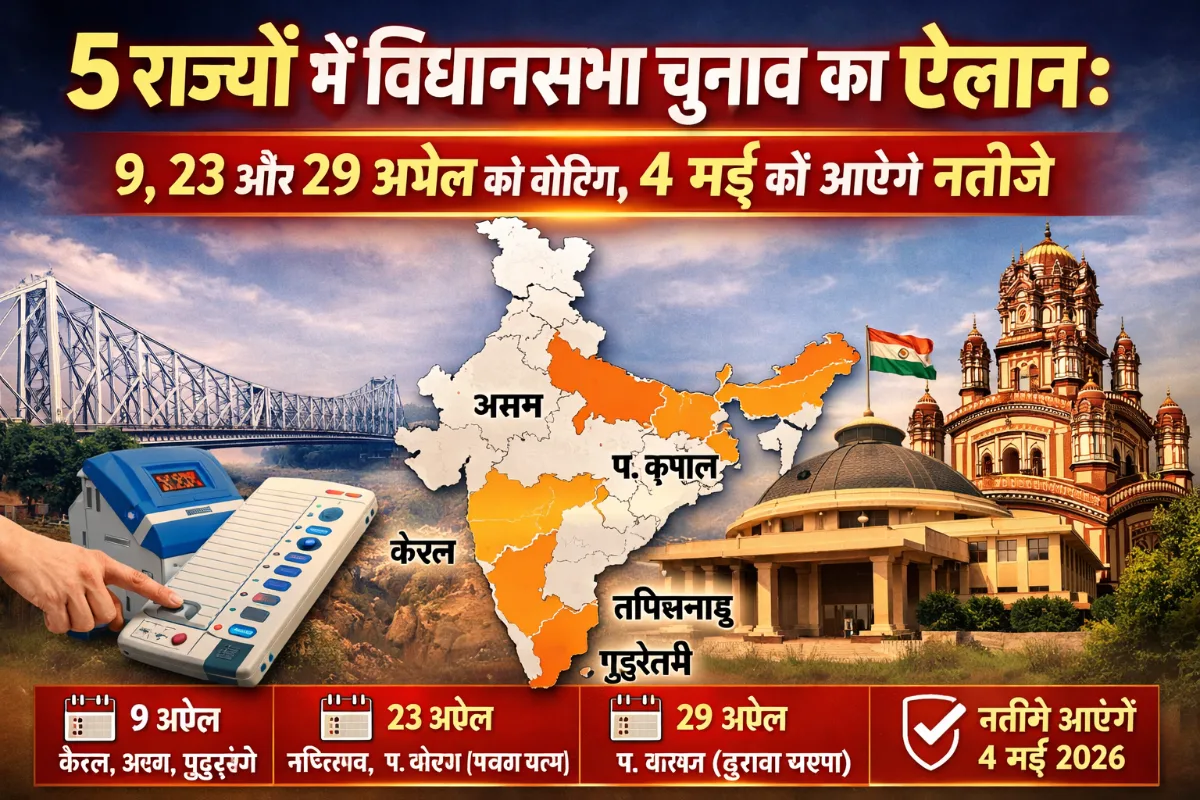 5 राज्य विधानसभा चुनाव 2026  ,चुनाव आयोग चुनाव तारीखें  ,असम केरल तमिलनाडु चुनाव